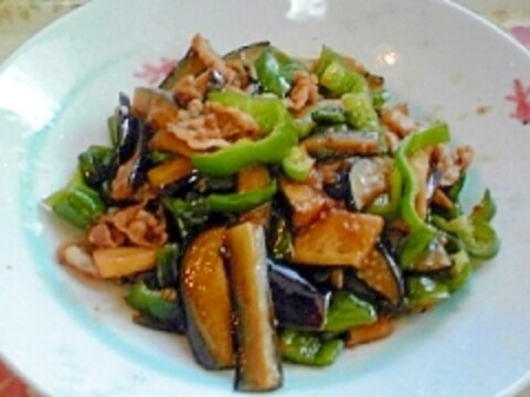 なすとピーマン、豚ばら肉の醤油麹と豚丼のタレ炒め♪